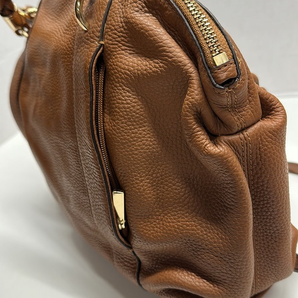 Michael Kors Naomi Bowling Purse Bag Leather Braided Handle Satchel Cognac Brown - Picture 7 of 10